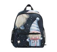 GAIREG Sac à dos mignon de Noël bleu pour enfant avec étiquette nominative, cartable de voyage pour enfants, Nains de Noël mignons bleus, 3 à 5 ans, Sacs à dos mignons
