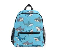 GAIREG Sac à dos mignon pour petite fille avec étiquette nominative, mini sacs à dos pour enfants préscolaire et maternelle, Dessin animé mignon requins bleu, 3-5 Years, Sacs à dos mignons
