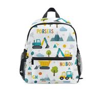 GAIREG Sac à dos pour enfant avec étiquette nominative, motif véhicules de construction de dessin animé, sac à dos de voyage, sac à dos d'école, sac à, Véhicules de construction de dessin animé, 3-5