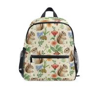 GAIREG Sac à dos pour filles et garçons, écureuils, fleurs sauvages, feuilles, petits sacs à dos préscolaire avec étiquette nominative, Jolis écureuils fleurs sauvages feuilles, 3-5 Years, Sacs à dos