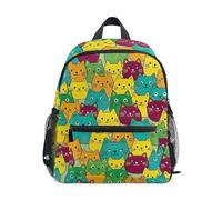 GAIREG Sac à dos pour filles et garçons, visages de chats colorés, sacs à dos préscolaires avec étiquette nominative, petit sac d'école pour enfants, Visages de chats colorés, 6-8 Years, Sacs à dos