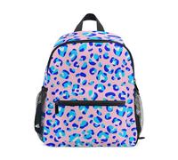 GAIREG Sac à dos pour petite fille avec étiquette nominative, motif léopard bleu, pois roses, petit sac d'école, sac de voyage, sac à dos, Motif léopard bleu à pois roses, 6-8 Years, Sacs à dos