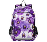 GAIREG Sac à livres d'écolier multi-poches Motif pensée Violet | Cartable durable avec rabat, bretelles rembourrées et poches pour bouteilles