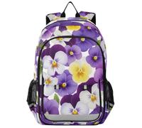 GAIREG Sac à livres organisé avec fleurs de pensée Violet | Cartable de 17 L avec fermeture éclair, panneau arrière rembourré et sangle de poitrine réglable