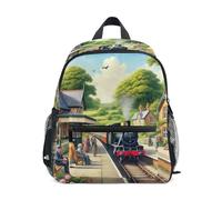 GAIREG Train Station Village Sac à dos pour tout-petits avec étiquette de nom, sac à dos de maternelle pour enfants, Village de la gare ferroviaire, 3 à 5 ans, Joli sac à dos