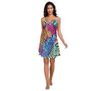 GAIREG Trendy Zebra Neon Basic Satin Slip Lingerie, Summer Satin Cami Sleep, Chemises de nuit sans manches pour femme