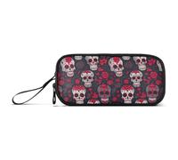 GAIREG Trousse à crayons avec motif tête de mort et fleur rouge pour | Trousse en nylon avec une large ouverture plate, rangement bien trié pour classe