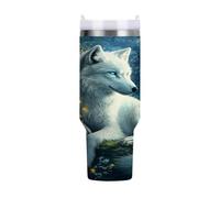 GAIREG Wolf Print - Gobelet avec poignée, bouteille en acier inoxydable, tasse à café isolée avec couvercle, 40 onces