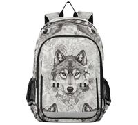 GAIREG Wolf Vintage Floral Sac à livres 17 l | Cartable d'école en tissu polyester, capacité de 17 L, design à rabat et détails réfléchissants à faible luminosité