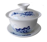 Gaiwan Tasse à thé en porcelaine chinoise Kung Fu Sancai Soupière 118 ml avec bol et soucoupe (A)