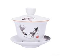 Gaiwan Tasse à thé en porcelaine émaillée blanche 236,8 g Soupière chinoise Sancai couvercle bol à lèvres soucoupe (poisson)
