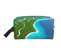 GaJher Grande trousse de maquillage de voyage - Trousse de toilette réutilisable avec impression « Une île dans l'océan », organiseur portable pour le maquillage, essentiels quotidiens, blanc, taille