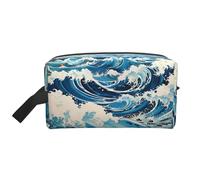GaJher Grande trousse de maquillage de voyage - Trousse de toilette réutilisable de style Ukiyo-e avec impression vagues - Organiseur portable pour le maquillage, les essentiels quotidiens, blanc,
