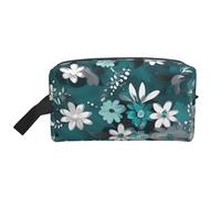 GaJher Grande trousse de toilette de voyage réutilisable, bleu sarcelle, gris et blanc, imprimé floral, trousse de toilette, kit double, organisateur portable pour maquillage, essentiels quotidiens,