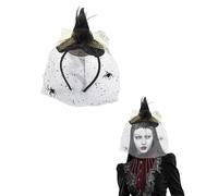 GAJUS 1PCS Mini chapeau de sorcière avec plume et voile, Noir, Convient pour les fêtes à thème, Mardi Gras et Halloween