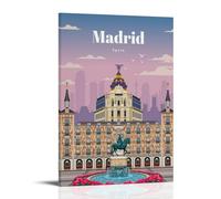 GAJUST Poster vintage de voyage à Madrid - Impression sur toile - Cadre - 30 x 45 cm