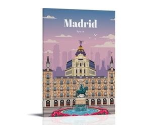 GAJUST Poster vintage de voyage à Madrid - Impression sur toile - Cadre - 30 x 45 cm