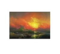 GAJUYL Affiche de peinture célèbre Ivan Aivazovsky La neuvième vague - Impression sur toile - Décoration d'intérieur - Sans cadre - 30 x 45 cm