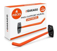 Gakago Support Mural pour Pneus et Jantes - Lot de 4 Porte-Jantes Extra Longs avec Vis et Chevilles - Crochet Porte-Pneus Caoutchouté jusqu'à 40 kg - Rangement Roues Garage, Notice de Montage
