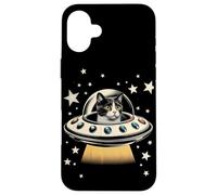 Galactic Feline Commander Quirky Cat Rencontre OVNI Coque pour iPhone 16 Plus