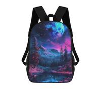 Galactic Moonlit Forest Reflections Sacs À Dos Imprimés En 3D Pour Enfants 17inch Sacs À Dos Tendance Et Décontractés Pour La Journée, Sacs De Voyage, Sacs À Dos D'extérieur Pour Garçons Et Filles