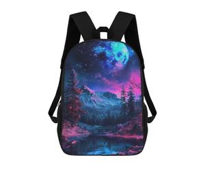 Galactic Moonlit Forest Reflections Sacs À Dos Imprimés En 3D Pour Enfants 17inch Sacs À Dos Tendance Et Décontractés Pour La Journée, Sacs De Voyage, Sacs À Dos D'extérieur Pour Garçons Et Filles