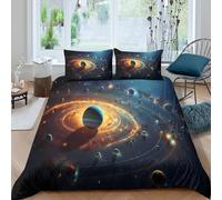 Galactic Planet System Linge de Lit 3 pièces Hypoallergique Imprimé en 3D Léger Fantaisie Space Art Housse de Couette avec 2 Taies d'oreiller Confortable for Chambre à Coucher Super King（260x220cm）
