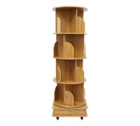GalaKxay Bibliothèque rotative | En bois massif et fer, 4 étages, 16 compartiments, 4 roulettes, rotation à 360°