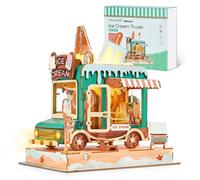 GalaSpark Modèle de Camion de Glaces 3D Puzzle - Kit Miniature DIY Camion de Nourriture en Bois avec Lumières LED - Cadeau Créatif pour Enfants et Adultes (Camion de Glaces)