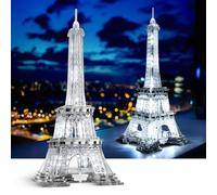 GalaSpark Puzzle 3D 13 Pouces en Acrylique et métal LED Tour Eiffel Modèle Kit Décoration de la Maison Landmark of Paris Ambiance Veilleuse pour Adultes et Enfants Cadeau 165 pièces (Argent)