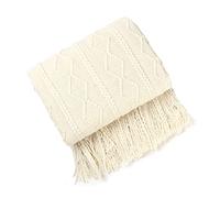 Galatée Disponible Toute l'année de Canapé Couvertures Tricotées Couverture à Franges Jeté de Lit à Chevrons Super Doux Couverture Jeté de Lit Adaptées à Chambre à Coucher,Camping Blanc 150 * 200cm