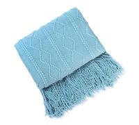 Galatée Disponible Toute l'année de Canapé Couvertures Tricotées Couverture à Franges Jeté Lit à Chevrons Super Doux Couverture Jeté de Lit Adaptées à Chambre à Coucher,Camping Bleu Clair 150 * 200cm