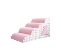 Galatée Escalier pour Animaux De Compagnie, en Polaire De Coton Respirante, Amovible Et Lavable, Rampe Latérale Antidérapante Et Robuste(4 Couches, Rose à Carreaux)