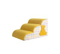 Galatée Escalier pour Animaux De Compagnie, en Polaire De Coton Respirante, Amovible Et Lavable, Rampe Latérale Antidérapante Et Robuste(3 Couches, Jaune à Carreaux)