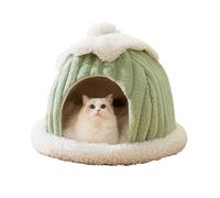 Galatée Lit De Grotte De Chat, Dessin Animé Maison Mignon, Tente avec Coussin Lavable Amovible, Chaud pour Chien et Chat Intérieur (S, Vert)