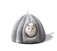 Galatée Lit De Grotte pour Animaux De Compagnie, Nid De Chat avec Coussin Intérieur Lavable Amovible, Doux pour Petit Animal, Igloo en Peluche (L, Gris)