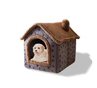 Galatée Lit De Grotte pour Chat, Lit De Chien Lavable, Igloo De Chat en Peluche Chaud Et Confortable, Maison De Chat Pliable Et Confortable, Lit De Chien avec Fond Antidérapant(M, Étoiles Brunes)