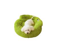 Galatée Lit en Forme De Beignet pour Chat, Lit en Peluche pour Chiot, Lit Anti-Anxiété Chaud Et Doux pour Animaux De Compagnie, Lit pour Chat en Fourrure Moelleuse, Lit Lavable pour Chien(L, Vert)