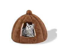 Galatée Lit De Grotte pour Chat, Lit De Coussin De Chat Lavable, Lit pour Animal De Compagnie avec Coussin Intérieur Lavable Amovible, Igloo De Chat en Peluche Doux Et Confortable(S, Brun)