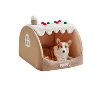 Galatée Maison pour Chat, Lit Amovible Et Lavable pour Animaux, Maisonnette Amusante en Forme De Neige pour Chat, Adorable Lit-Grotte pour Chien, Nid Chaud Et Confortable pour Chien(S, Marron)