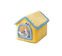 Galatée Maison pour Chat, Niche pour Chat Mignonne avec Cheminée, Niche Douce Et Confortable pour Animaux De Compagnie, Abri Chaud pour Chats, Tente pour Chien avec Coussin Amovible(M, Jaune)