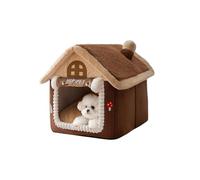 Galatée Maison pour Chat, Niche pour Chat Mignonne avec Cheminée, Niche Douce Et Confortable pour Animaux De Compagnie, Abri Chaud pour Chats, Tente pour Chien avec Coussin Amovible(L, Marron)