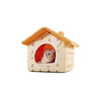 Galatée Niche pour Chien, Lit Lavable en Peluche pour Chat, Maison d'Intérieur pour Chat, Lit pour Chien avec Couverture Chaude, Lit pour Chien Pliable Et Confortable avec Coussin Amovible(M, Jaune)