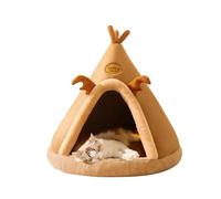 Galatée Niche triangulaire confortable pour chat et chien - Tente extrêmement confortable et chaude pour chat et chien (M, marron)