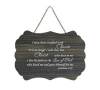 Galatians 2:20 I Have Been Crucified with Christ, It Is No Longer I Who Live But Christ Who Lives in Rustic Wood Panneau de bienvenue pour porte d'entrée de porche salle de classe Coffee Club Panneau