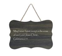 Galatians 6:1 May I Never Boast Except in The Cross of Our Lord Jesus Christ Panneau en bois imprimé rustique Décoration murale 15,2 x 25,4 cm