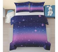 Galaxie Housse de Couette 155x220 - Motif Ciel Étoilé Parure de Lit 3 Pièces en Microfibre - Univers Bleu Violet Ombre Parure de Lit 1 Personne avec Fermeture Éclair avec 2 Taies d'oreiller 80x80 u1
