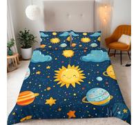 Galaxie Housse de Couette 155x220 Planète Spatiale De Dessin Animé Parure de Lit 1 Personne en Microfibre avec Fermeture Éclai, Ensemble de Literie avec Parure de Couette + 2 Taies d'oreiller
