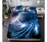 Galaxie Planète Extérieur Espace Univers Vortex Mystérieux Noir Trou Planet Track Constellation Bleu Violet Parure de lit 1 Personnes Housse de Couette avec Taie d'oreiller 80x80 cm (E,140x200 cm)