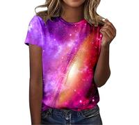 Galaxie T-Shirt Femme Univers Étoile Graphique 3D Galaxie Imprimé T-Shirts Hauts avec Impression Galaxie Espace Grande Taille Chemisier d'été Tendance Hauts Coton Carnaval Costume